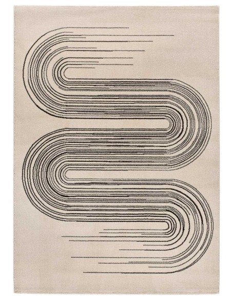 alfombra-geométrica-moderna-estilo Bauhaus-salón-elegante-tonos neutros