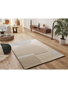 alfombra-geométrica-moderna-estilo Bauhaus-salón-elegante-tonos neutros 2